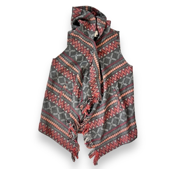 Jolt Y2K Southwestern Print Boho Hooded Fringed Cape - Picture 2 of 13